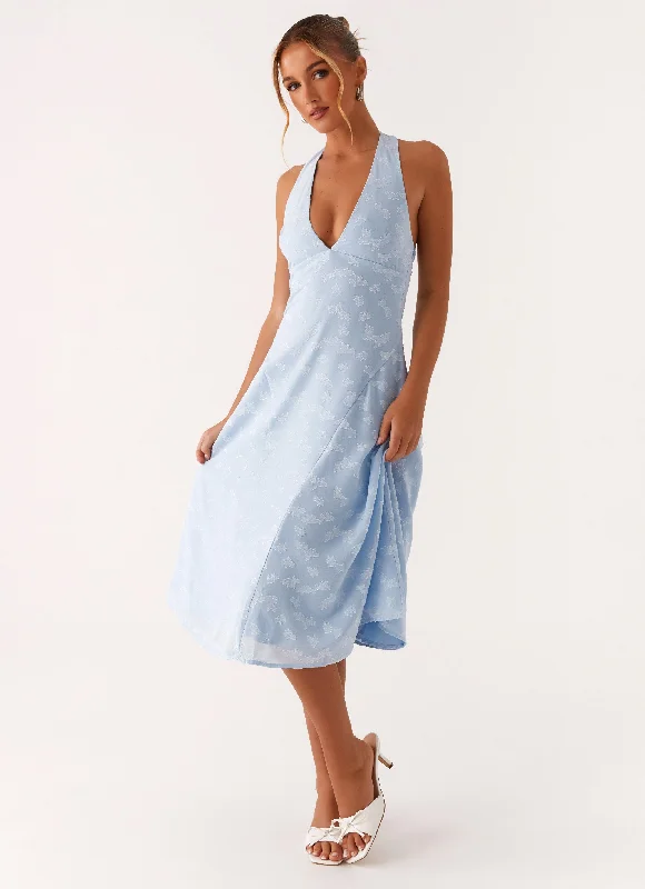 Crazy Price Slashing Save on Inspired Styles Sashi Halterneck Midi Dress - Pale Blue