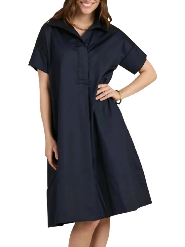 Special Offer For You Art Deco Geometric Pattern Look Addie Midi Shirt Dress In Navy