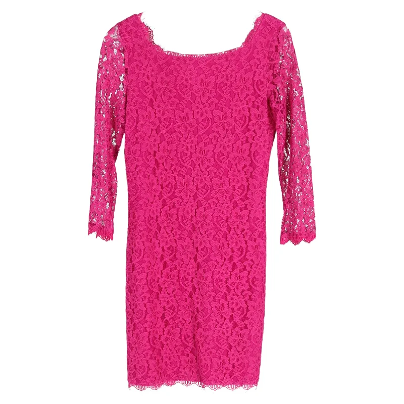 Mega Sales Graceful Drape Diane Von Furstenberg Zarita Long Sleeve Lace Dress in Pink Rayon