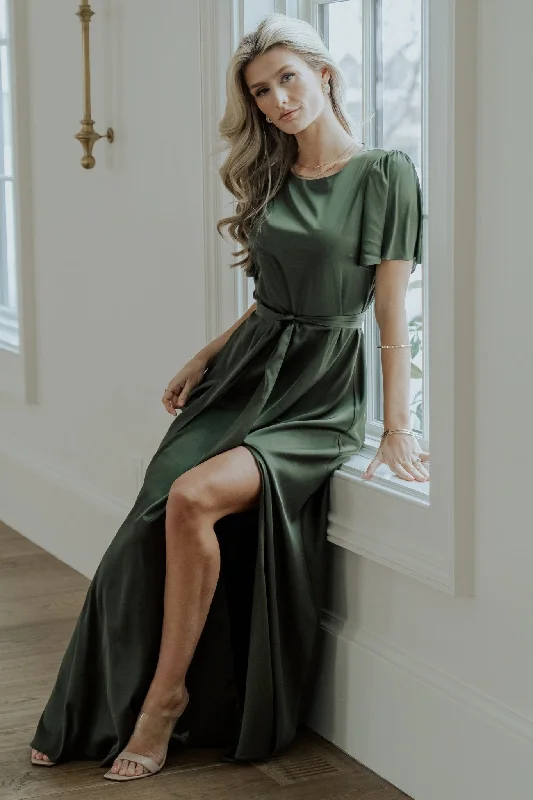 Dive Into Trendy Styles Mother's Day Special Agnes Satin Maxi Dress | Juniper Green