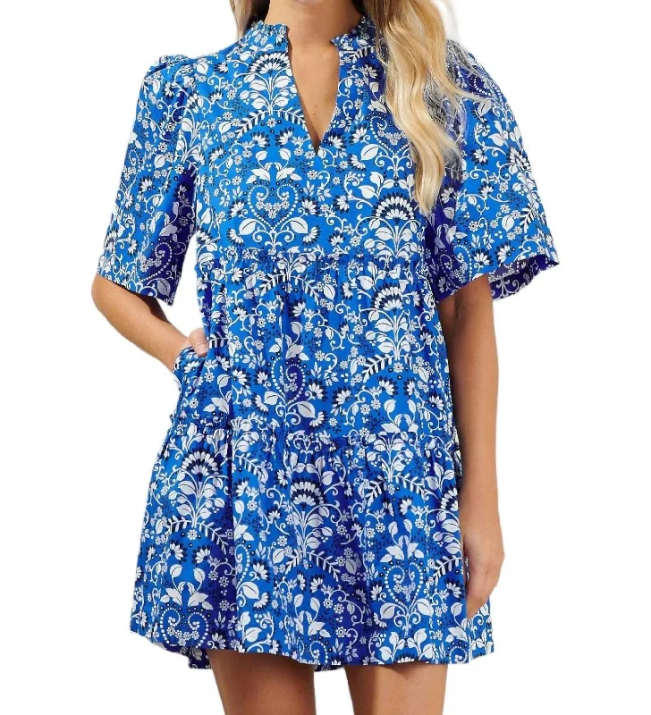 Seasonal Sale Cottagecore Rustic Charm Style Lulu Floral Tomales Mini Dress In Blue