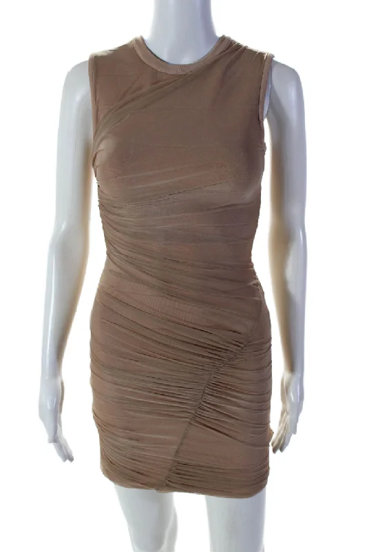 Bold Style Discounts Feminine Charm Herve Leger Womens Stretch Layered Ruched Sleeveless Zip Up Dress Beige