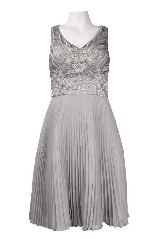 Flash Sales Flowy Fabric Sleeveless Embellished Accordion Dress In Platinum