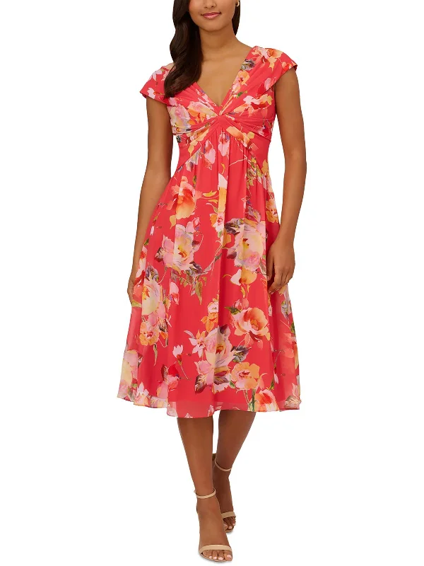 Modern Fashion Sale Elegant Details Womens Floral Print Polyester Midi Dress