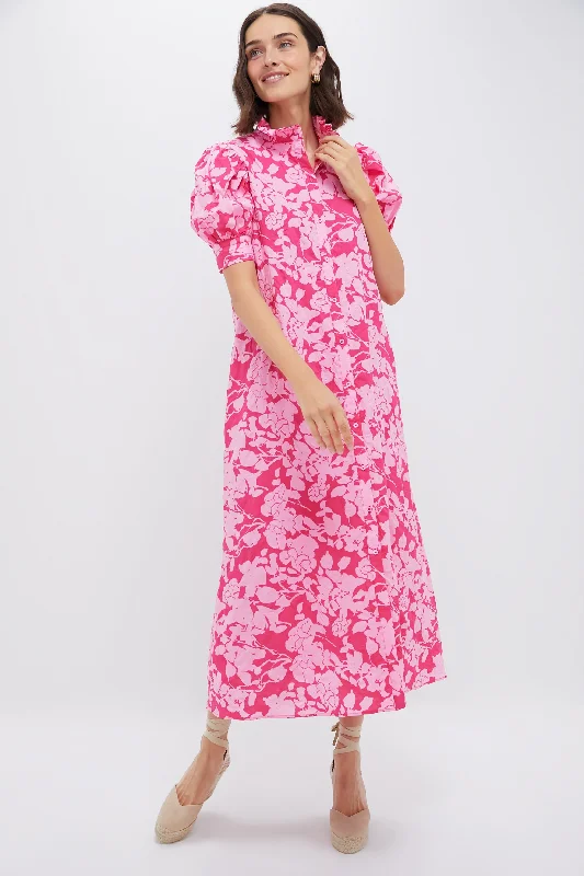 Low Price Special Subtle Sophistication Pink Floral Ruffle Collar Louisa Maxi Dress