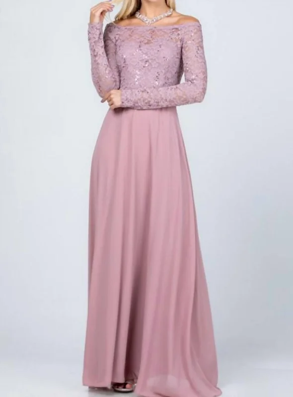 Shop The Hottest Deals Chic Urban Fashion Look Long Sleeve Lace & Chiffon Gown In Blush