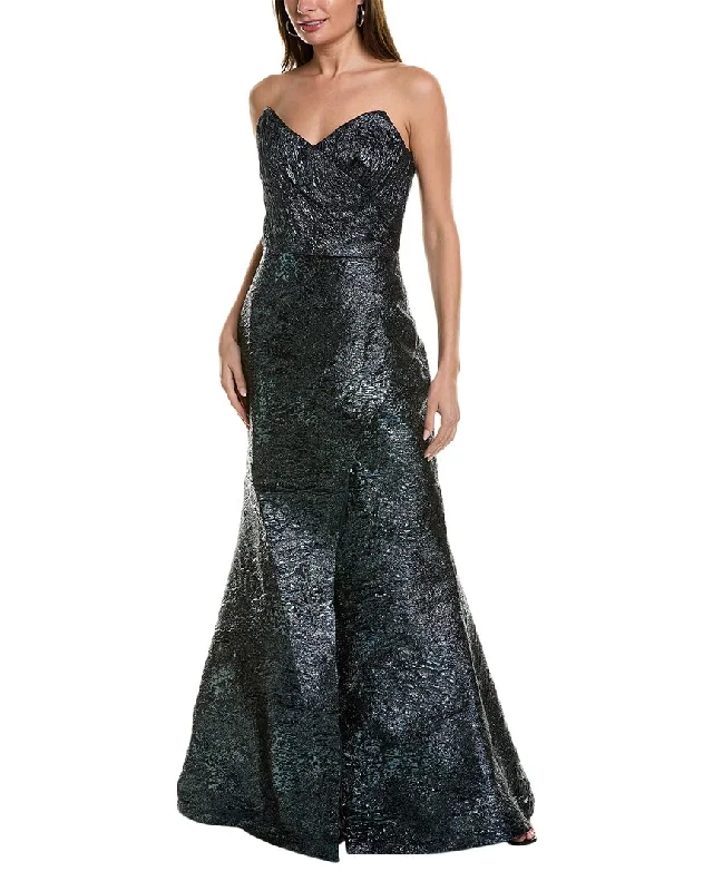 Glamorous Fashion Offers Urban Sophistication Rene Ruiz Metallic Jacquard Gown