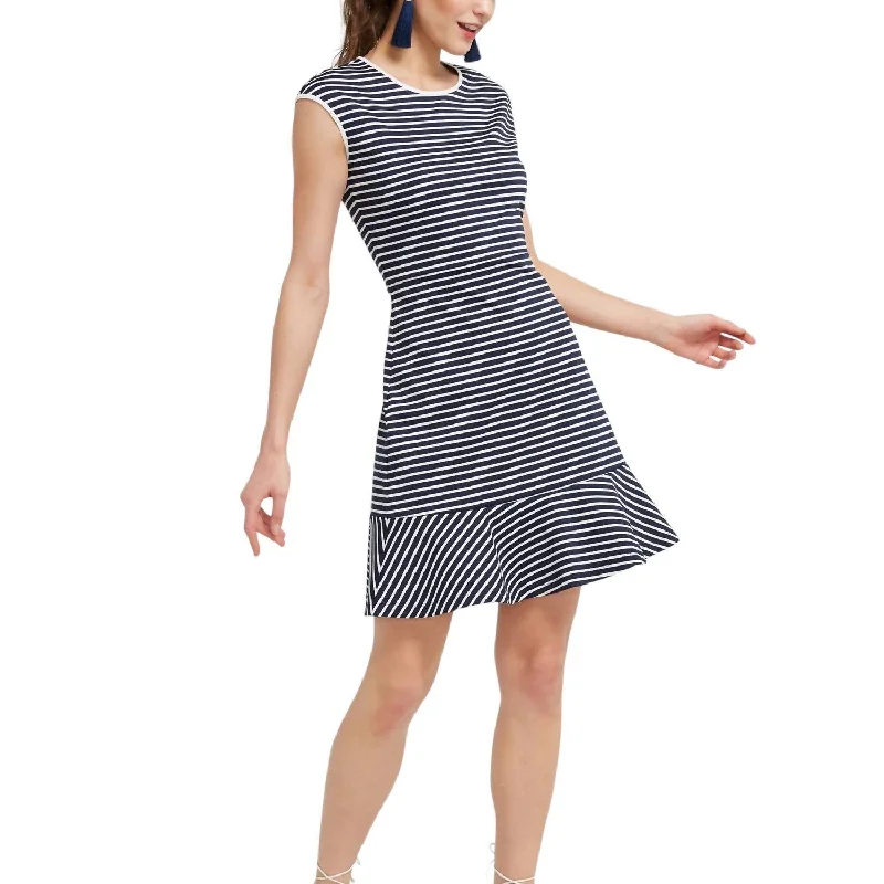 Timeless Elegance Redefined Contemporary Elegance Stripe Sleeveless Dress In Nassau Navy Multi