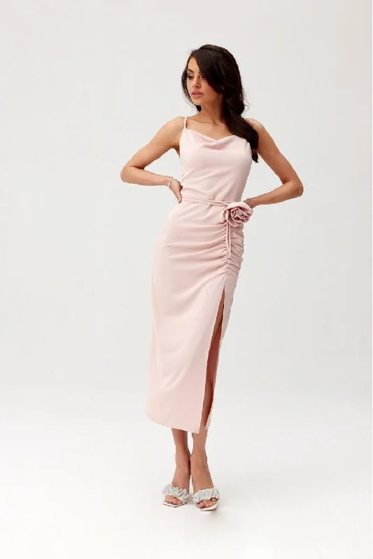 Elegant Style Great Prices on Feminine Styles Roco Maribel Floral Accent Side Slit Midi Dress