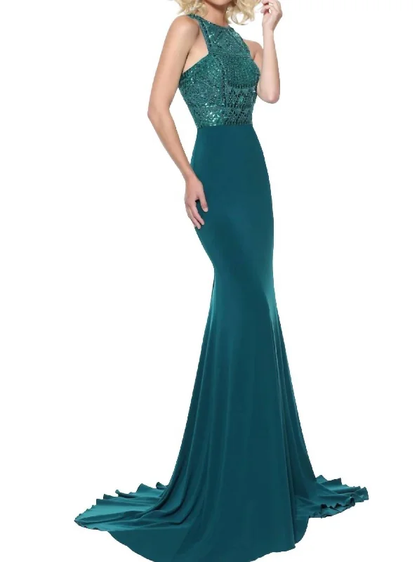 Absurdly Cheap Sale Summer Splash Sale Jersey Sleeveless Prom Dress In Emerald