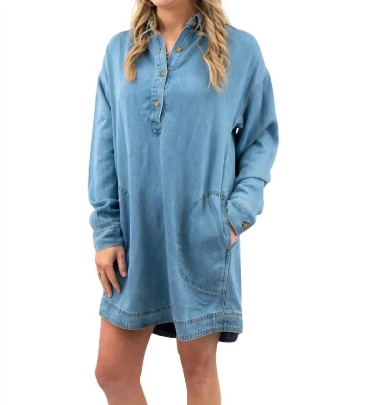 Budget Saver Now on Sale for Chic Urban Styles Denim Shirt Dress In Medium Wash