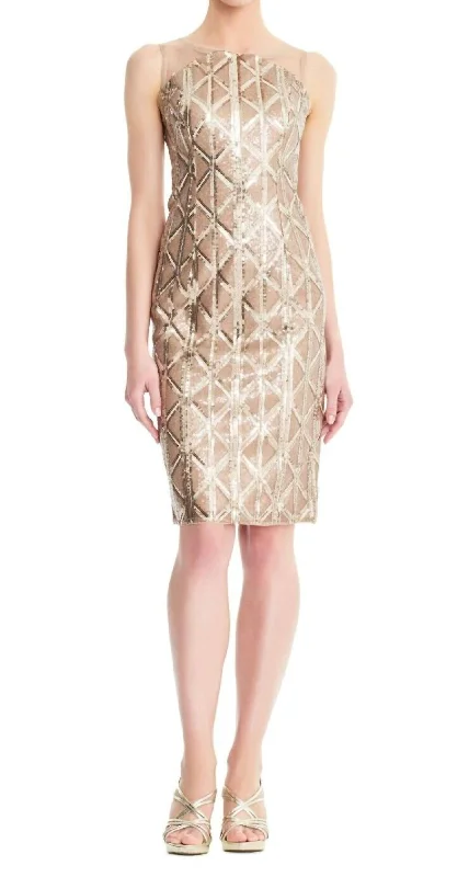 Huge Markdowns Save on Classic Elegant Styles Sheath Sleeveless Sequin Dress In Champagne Gold