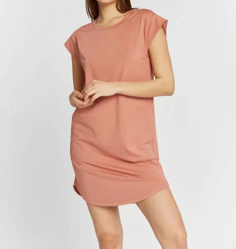 Chic & Modern Sales Vintage Retro Party Wear Mikado T-Shirt Dress In Adobe Rose