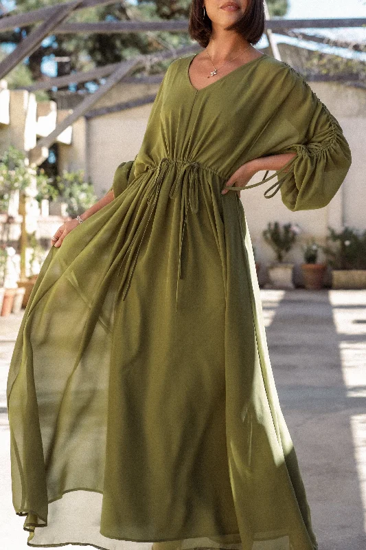 Budget Friendly Tropical Island - Inspired Attire Ramona Long Sleeve Maxi Dress - Sage