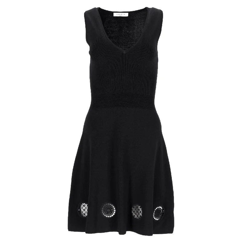 Popular Collection Now on Sale for Chic Urban Styles Sandro Paris Mini Cut-Out Detail Knitted Sleeveless Dress in Black Polyamide