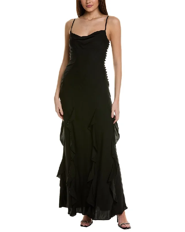 Trendy Pulse Polished Finish Nicholas Kamila Ruffle Cowl Silk-Blend Gown