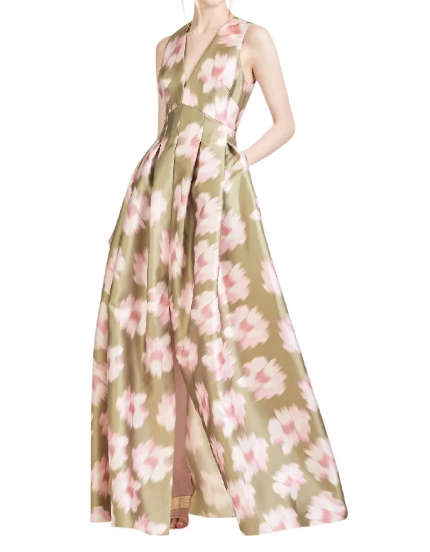 Bid Farewell To The Old Season Minimalist Chic Brooke Gown In Ikat Green Floral