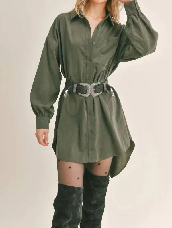 Limited Time Offer Classic Charm Dominique Oversized Shirt Dress In Olive