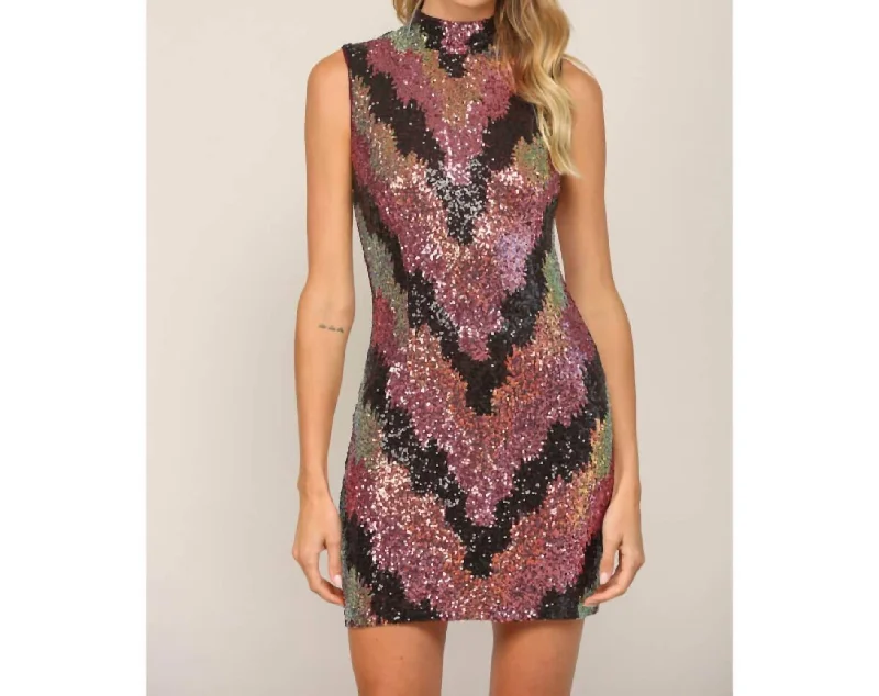 Crazy Discounts, Hurry Up Last Chance Sale Mock Neck Sleeveless Sequin Dress In Multi Color