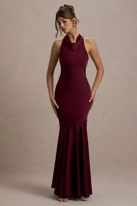 Fashionista Sale Hollywood Glam Award - Show Style Amelita | Port Satin Cowl-Neck Maxi Dress