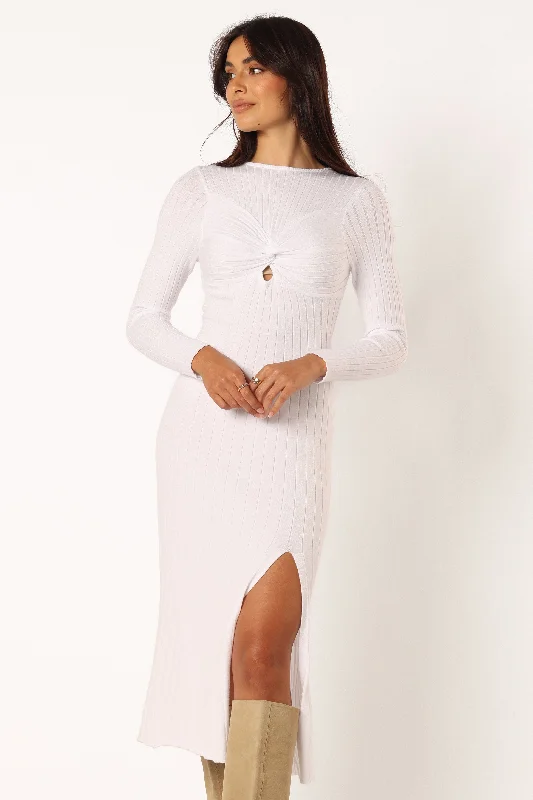 New Season Fashion Preview Refined Simplicity Zayla Long Sleeve Midi Dress - Cream