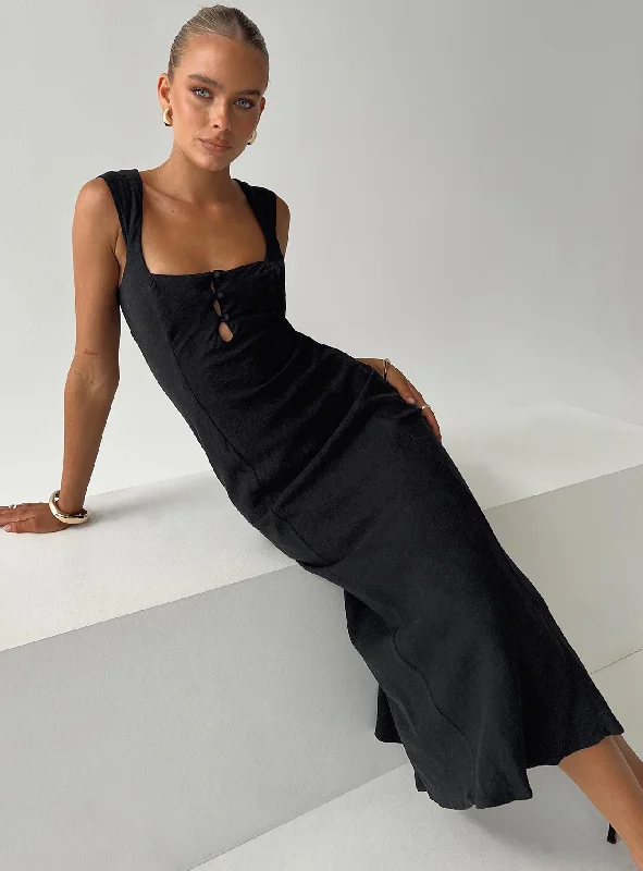 Stay Ahead In Style Today Only Chosen Girl Linen Blend Midi Dress Black