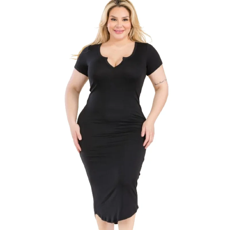 Shop Sale Items Summer Splash Sale Plus Size Split Neck Bodycon Midi Dress