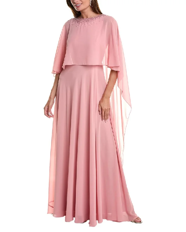 Fashionable Comfort Promotions Save on Inspired Styles Teri Jon by Rickie Freeman Chiffon Capelet Gown