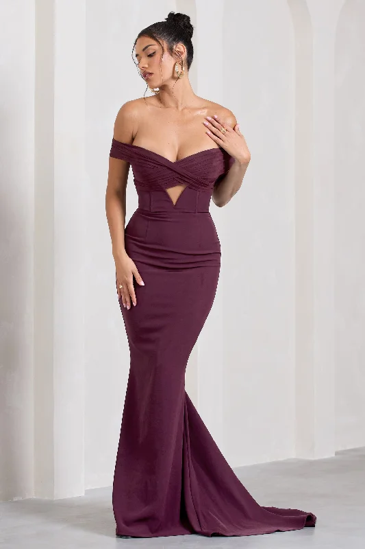 Snag Fabulous Fashion Bargains Lighten Up with Nordic Styles Inspiration | Burgundy Sheer Bardot Fishtail Maxi Dress