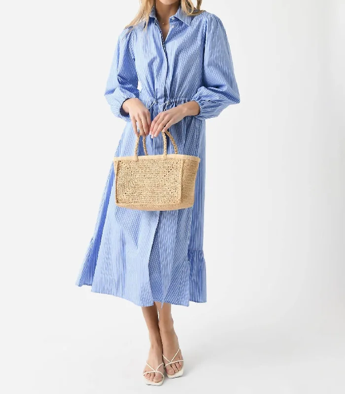 New Styles Just In Lightweight Fabric Judy Long Sleeve Stripe Dress In Blue/white