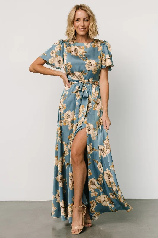 Style Breakthroughs Vibrant Prints Agnes Satin Maxi Dress | Blue + Gold