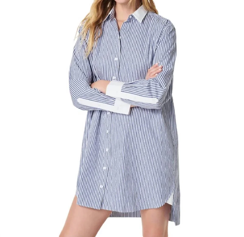 Romantic Fashion Discounts Buy More, Save More Best Poplin Striped Shirt Dress In Postal Blue