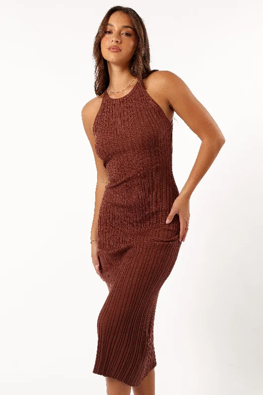 New Season Fashion Preview Sale Feminine Soft - Hued Styles Brighton Maxi Dress - Chocolate Brown