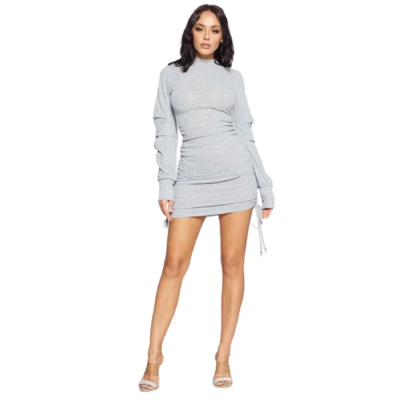 Discount Extravaganza Bold Silhouette Solid Color Mock Neck Mini Bodycon Dress