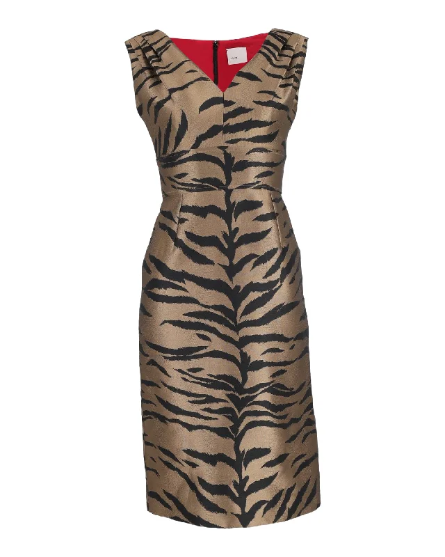 Premium Style Offers Minimalist Office - Ready Style Carolina Herrera Sleeveless Dress in Animal Print Cotton