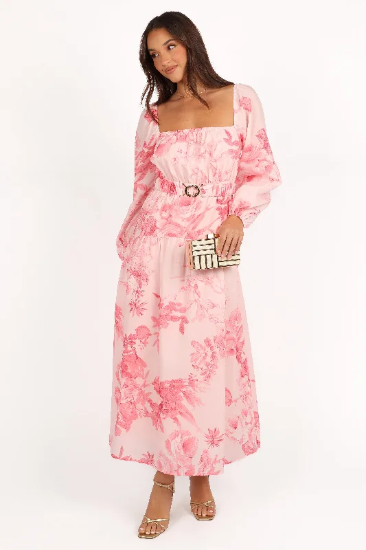 Luxury Fashion Playful Elegance Sharine Long Sleeve Dress - Pink Floral