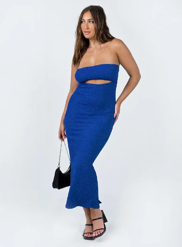 Sleek Style Discounts Feminine Charm Talena Strapless Midi Dress Blue