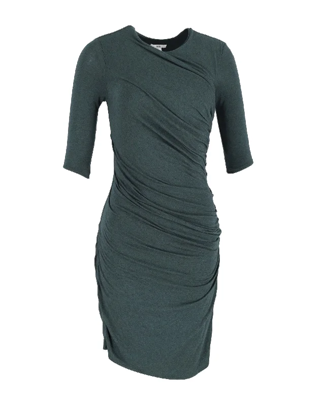 Special Offers Bold Patterns Helmut Lang Gathered Bodycon Dress in Green Cotton