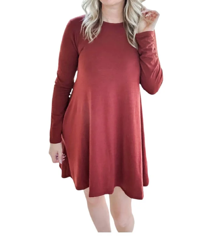 Sustainable Fashion Extravaganza Casual Elegance Long Sleeve With Pockets Dress In Rust