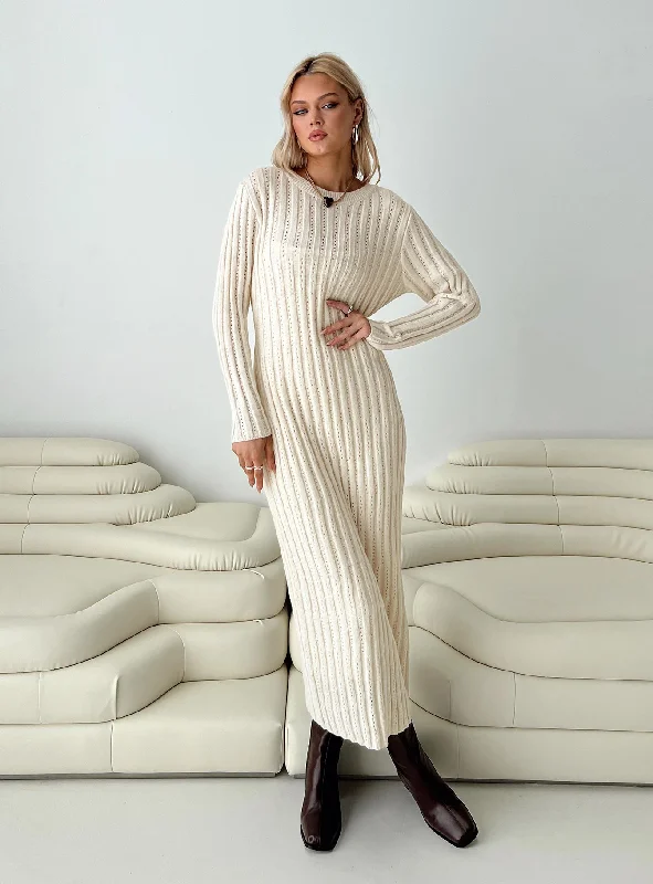 New In This Season Spring Fling Sale Rahne Long Sleeve Knit Maxi Dress Cream