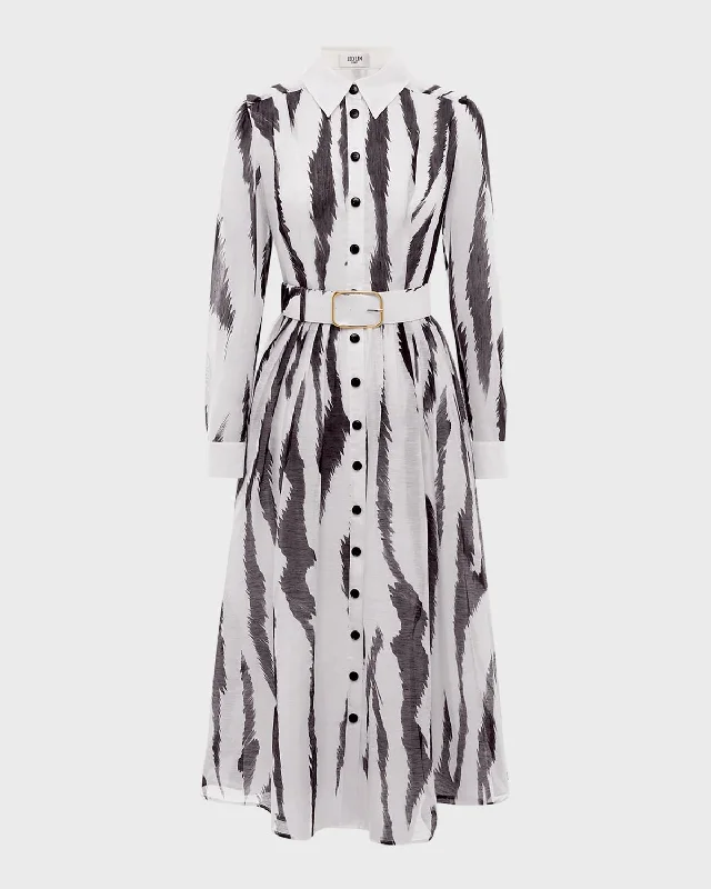 Hot Styles Refined Simplicity Veronica Belted Zebra-Print Midi Shirt Dress