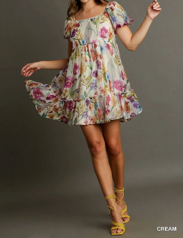 Fashion Essentials Huge Savings on Parisian Styles Short Balloon Sleeve Organza Dress In Floral Print