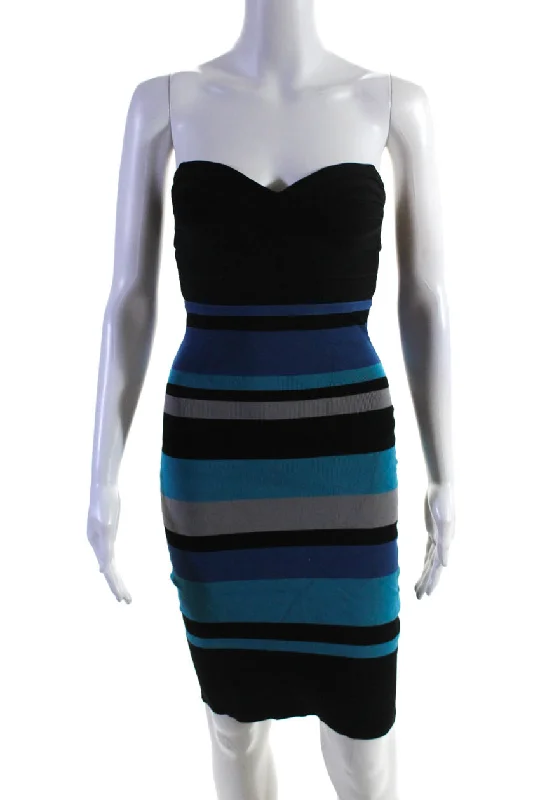 Relaxed Style Deals Dreamy Draping Herve Leger Womens Colorblock Print Strapless Bodycon Dress Multicolor