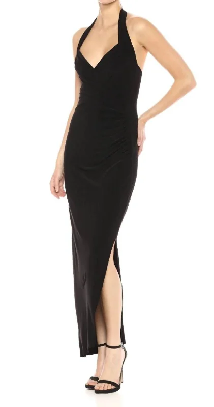 Luxury Fashion Last Chance Sale Halter Sweetheart Side Drape Gown In Black