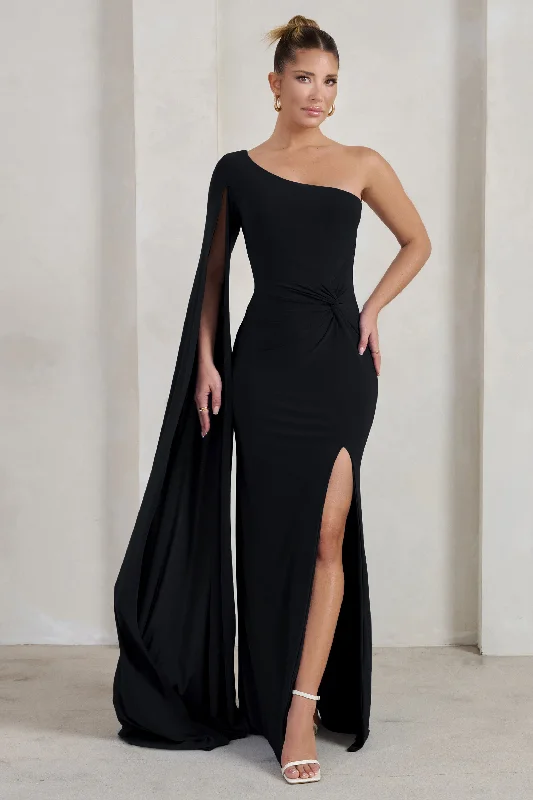 Forward Trendsetter Last Chance Sale Romi | Black One Shoulder Twist Design Maxi Dress