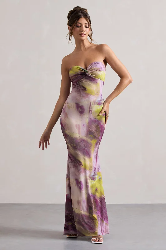 Affordable Trendy Fashion Contemporary Elegance Santiago | Lilac Print Strapless Twist Maxi Dress