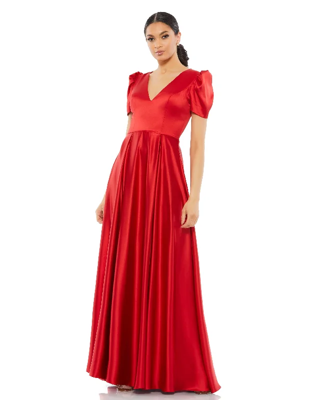 Fashion Essentials Weekend Special Puff Sleeve V-Neck Satin Gown