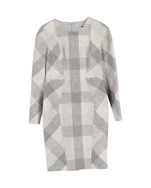 Unbeatable Prices Refined Simplicity Jil Sander Printed Long Sleeve Dress in Grey Wool