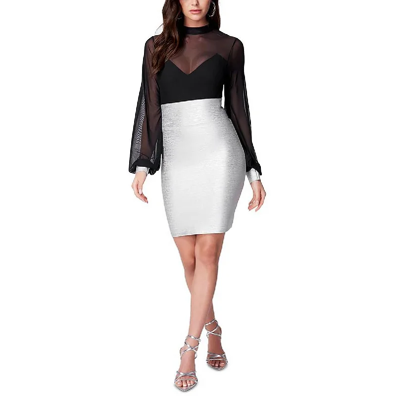 Chic Style Discounts Statement Piece Womens Illusion Metallic Bodycon Dress