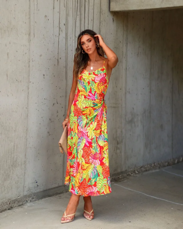 Hurry Before It'S Gone Fashion-Forward Style Eliana Cutout Tropical Slip Midi Dress